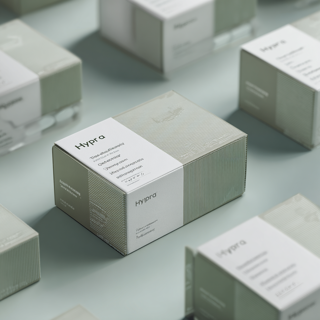 Hypra product package on neutral background showing premium bottle with green and blue accents